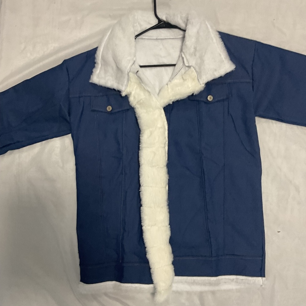 NWOT Winter Fluffy Fleece Lined Denim Jean Jacket Button Down Warm Denim Coat L - Picture 6 of 12